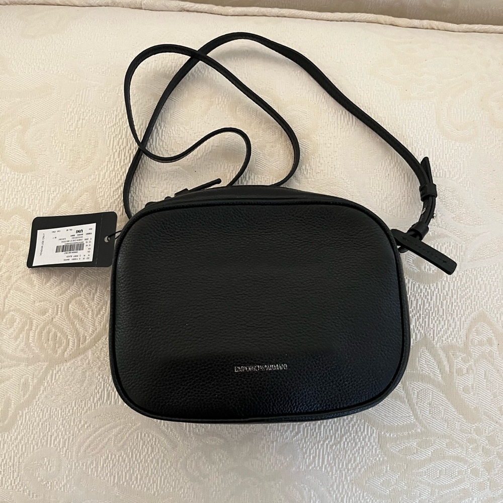 Emporio Armani Black Leather Crossbody Bag - Made in Italy-NWT